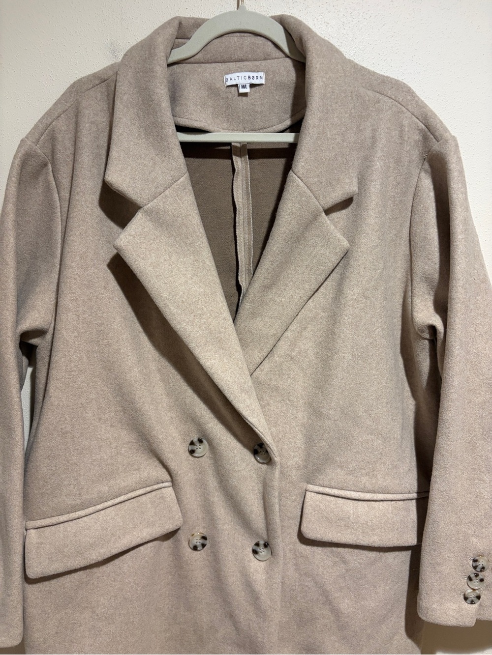Baltic Born Anderson Double Breasted Long Coat Natural Size M/L - Picture 9 of 16